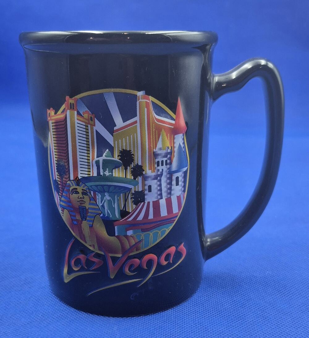 Black Las Vegas Souvenir Tall Ceramic Mug 17oz Famous Landmarks